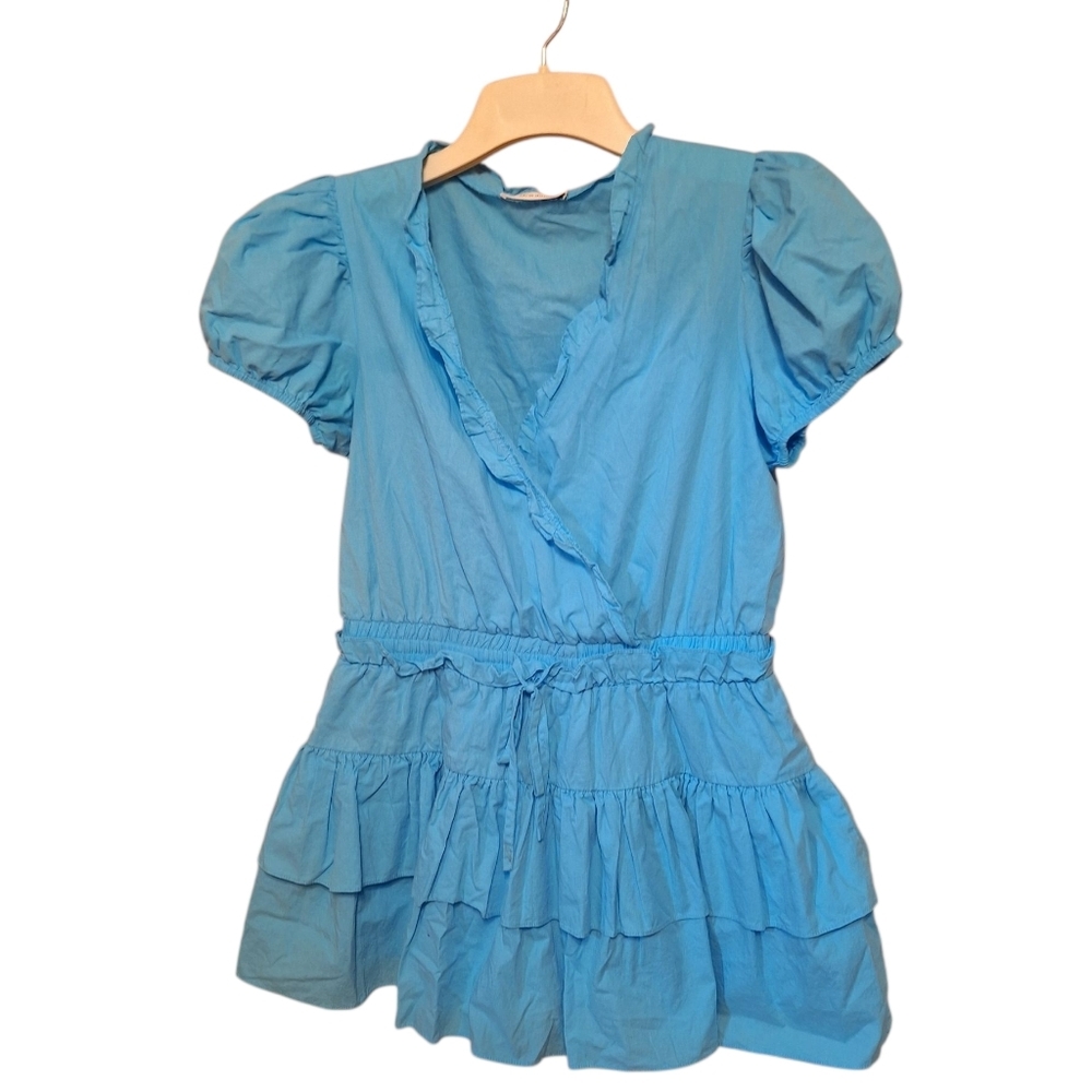 Iden Ditton Blue Cowgirl Ruffled Mini Romper Ladies Large Rockabilly Cowboy